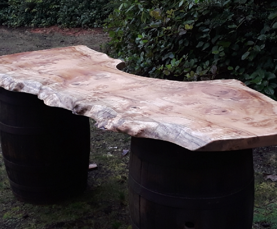 Myrtlewood Live Edge Barrel Table